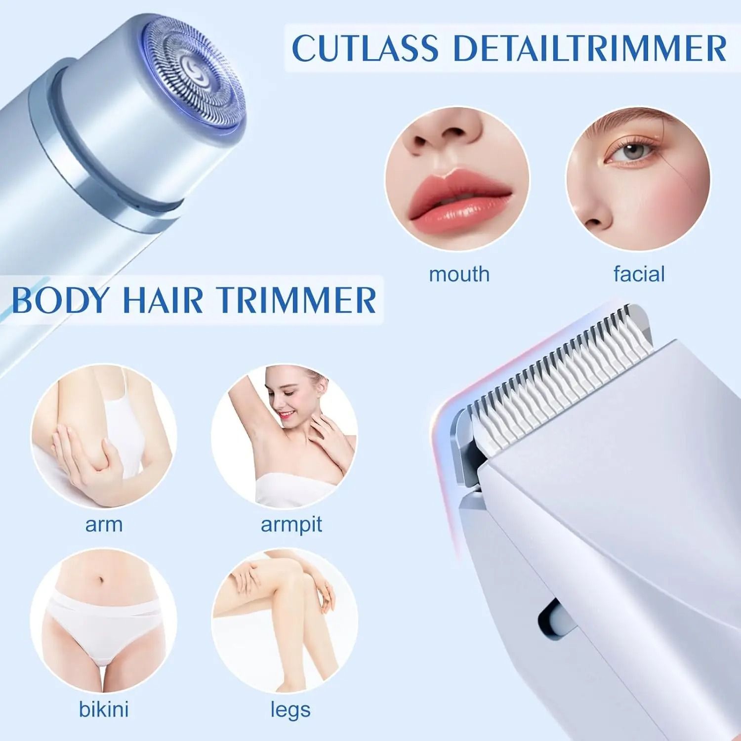 Electric Razor for Women Body Epilator Bikini Trimmer Leg Face Mustache Painless Hair Removal