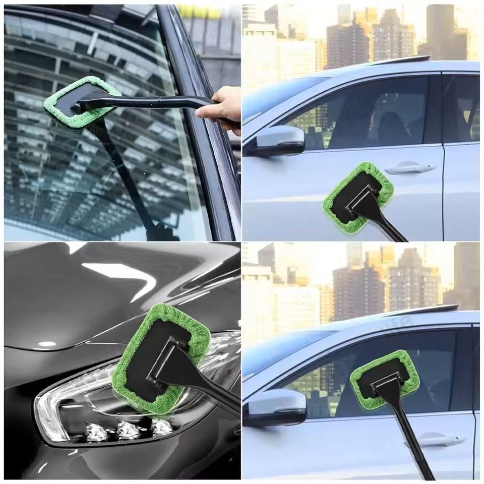 Car Windshield Cleaning Brush Kit with Microfiber Cloth and Long Handle