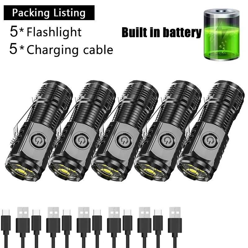 Super Bright Mini LED Flashlight with Pen Clip and USB Rechargeable Battery