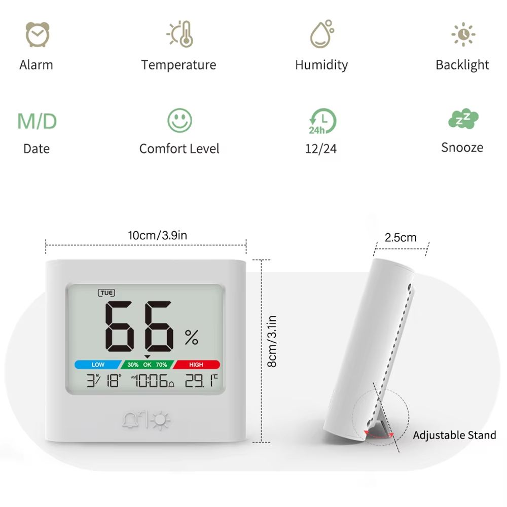 Digital Alarm Clock with Thermometer, Hygrometer, Backlight, Date and Week Display