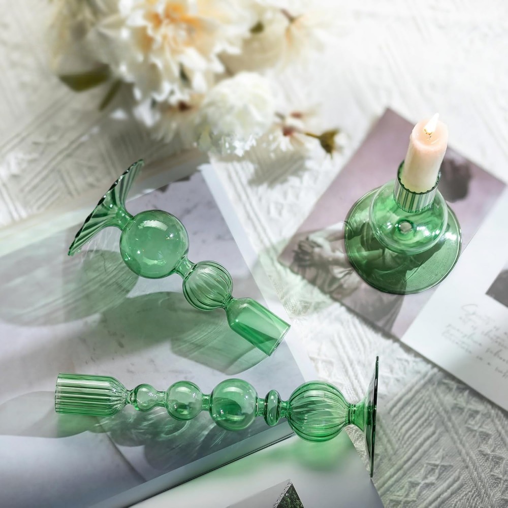 Elegant Glass Taper Candle Holders, Glass Candlestick Holders, Groovy Wavy Candle Stick for Home Party Decoration