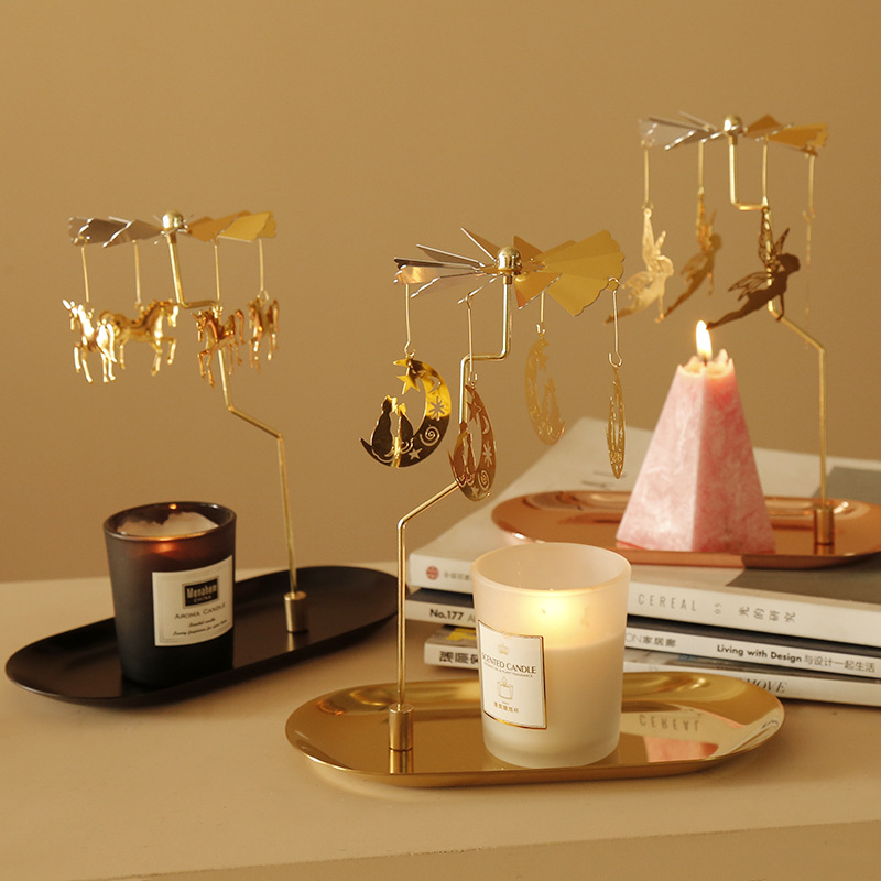 Creative Swing Windmill Tray Rotating Candlestick Scented Candle Romantic Walk Horse Lamp Gift