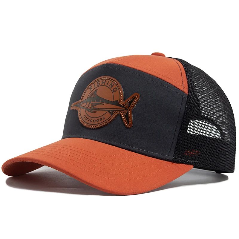 Shark Leather Label 7 Panel Mesh Trucker Cap
