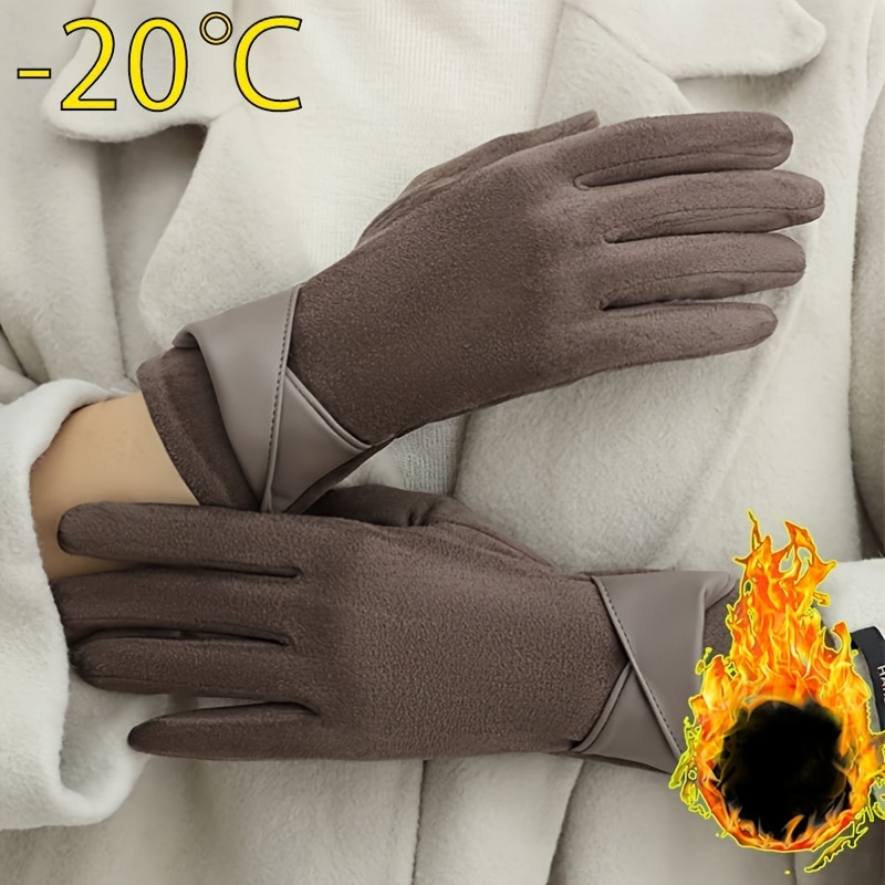 Thermal Winter Gloves for Women Soft Warm Lining Elegant Brown Beige Grey Pair
