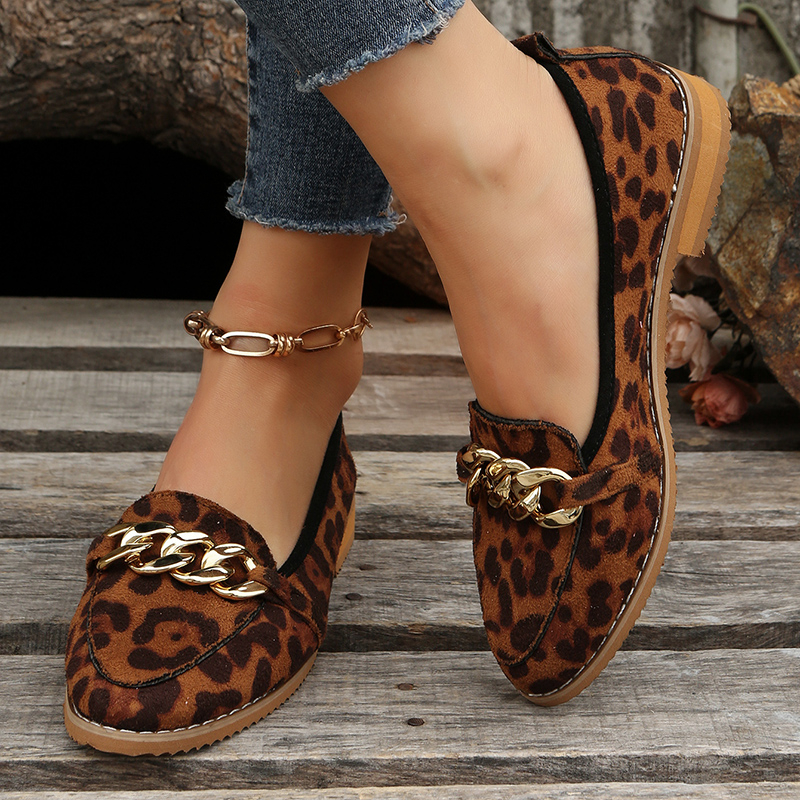 Womens Spring Leopard Print Fashion Flats, Soft Soled Mary Jane Loafers, Shallow Party Shoes