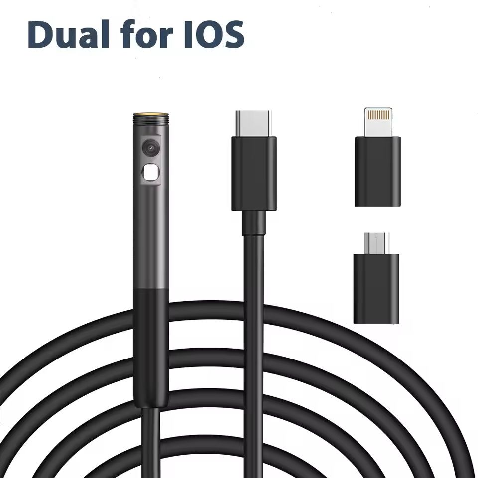 3-in-1 Waterproof USB Endoscope Inspection Camera – 8mm Lens, 1200P HD, 6 LED Lights, IP67 Waterproof
