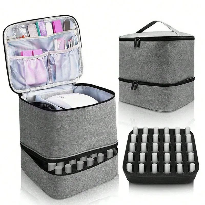 Double Layer Nail Polish Storage Bag 30-Compartment Portable Cosmetic Organizer for Nail Tools, Essential Oils & Travel