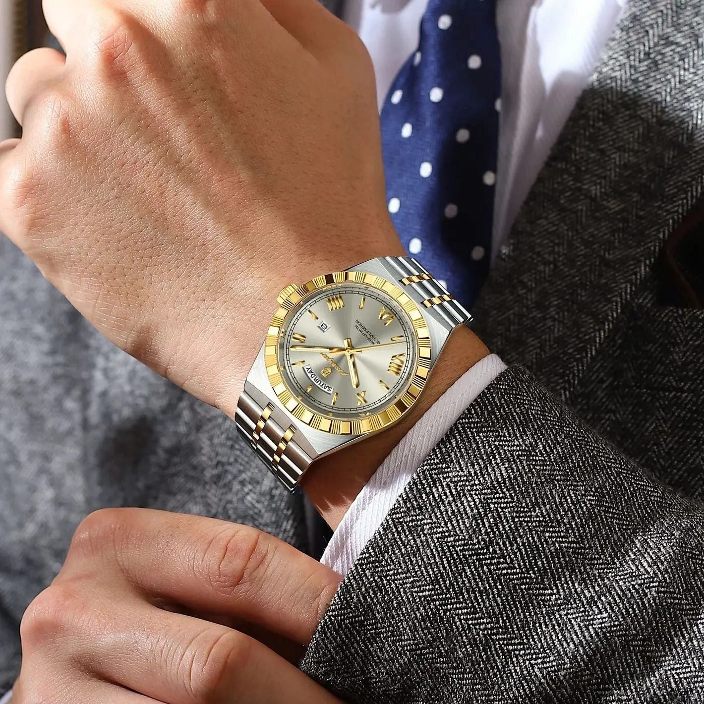 Poedagar Luxury Business Men Watch with Week and Date Display