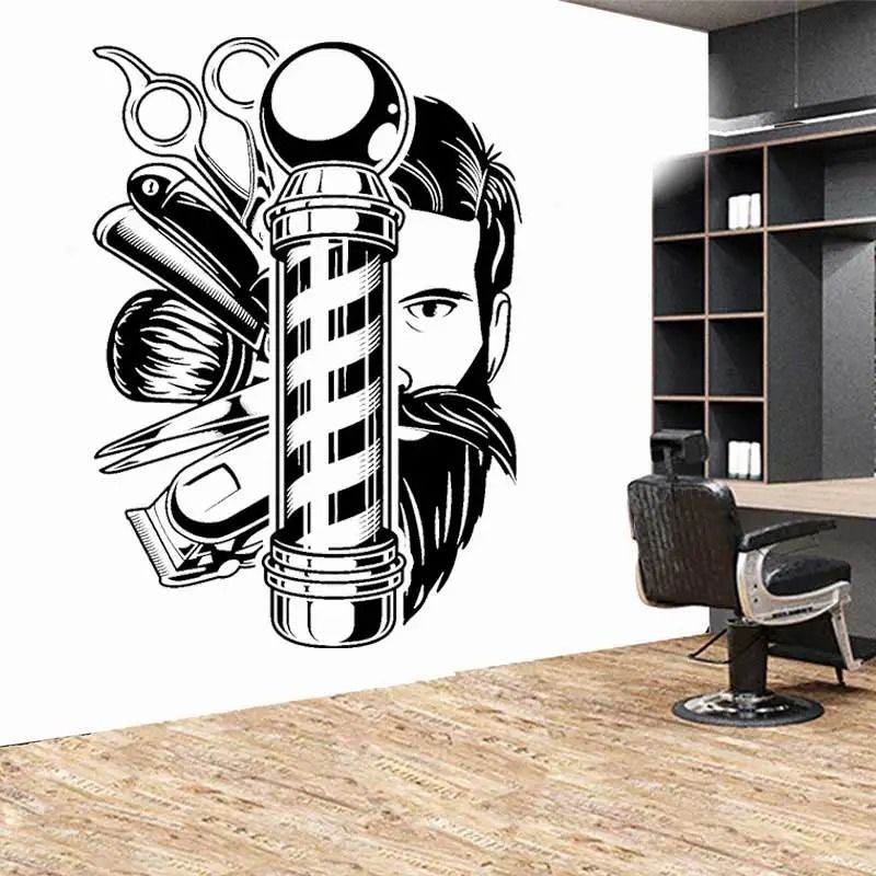 Vintage Barber Shop Wall Decal | Professional Hair Salon Vinyl Art | Scissors & Comb Retro Window Decoration