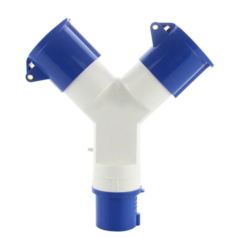 220V Industrial 2-Way Power Splitter Plug, IP44 Waterproof 3-Pin Field Plug to Dual Socket Adapter 16A/32A