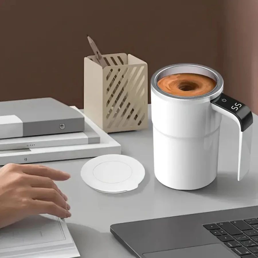 Rechargeable Self Stirring Mug with Digital Temperature Display and Magnetic Mixing
