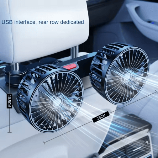 Dual Head USB Car Seat Cooling Fan with 3-Speed & 360° Rotation