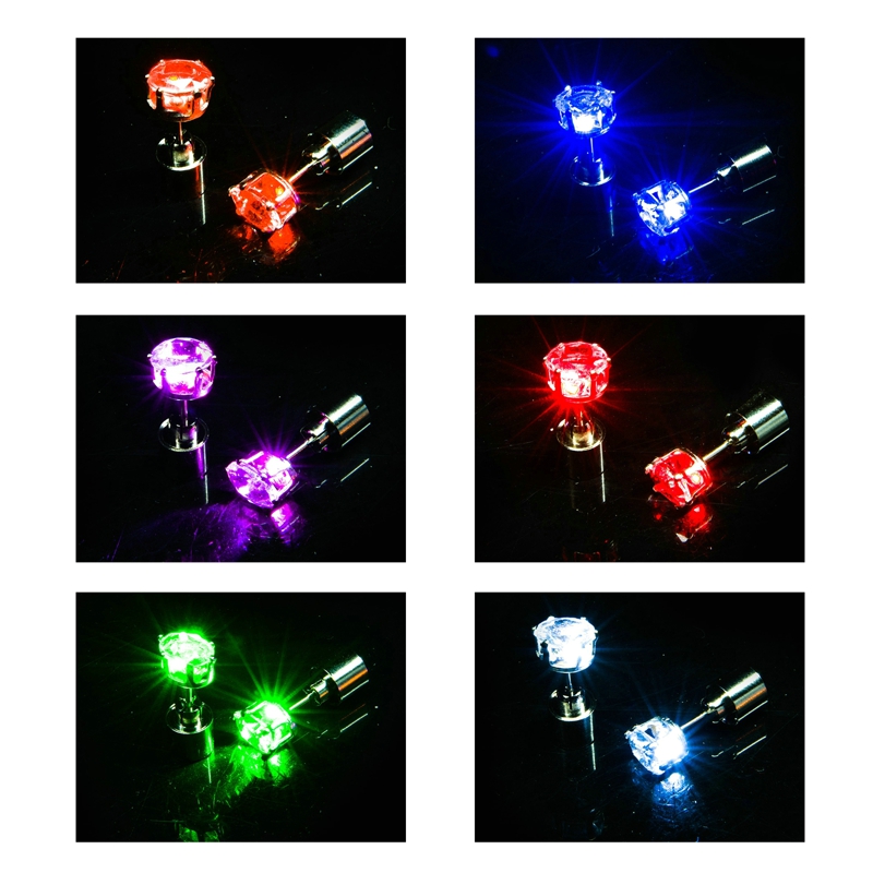 1 Pc Fashion Led Earring Glowing Crystal Stainless Ear Drop Light Up Ear Stud Party Luminous Neon Men Women Couple Jewelry Gift