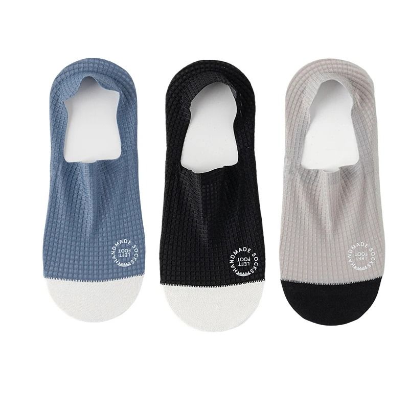 Premium Men's Invisible Boat Socks | 3-Pair High-Quality Waffle Pattern Set