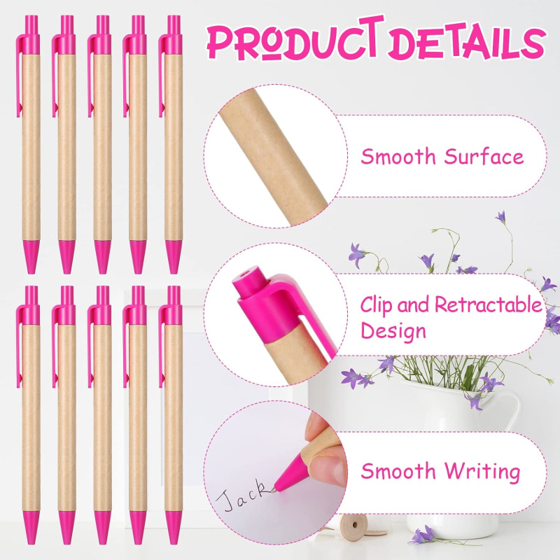 Eco Friendly Recycled Kraft Paper Pens Set Colorful Retractable Ballpoint Pens for Office & School