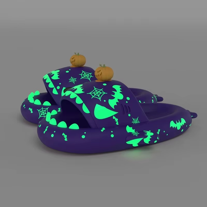 Men Luminous Christmas Shark Slippers, Pirate Milk Cow Sandals, Non-slip EVA Flip Flops, Adult Bathroom Shoes