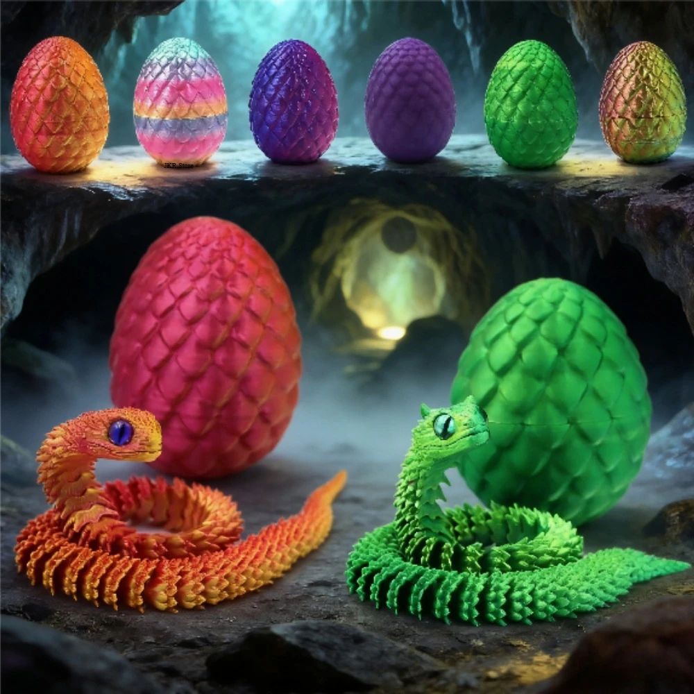 3D Printed Articulated Snake Egg – Rotating 3D Printed Snake Fidget & Anime Desk Decor