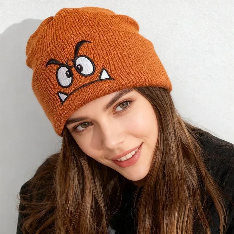 Women Warm Pullover Beanie Hat – Cozy Winter Beanie Hat with Fun Emoji Design