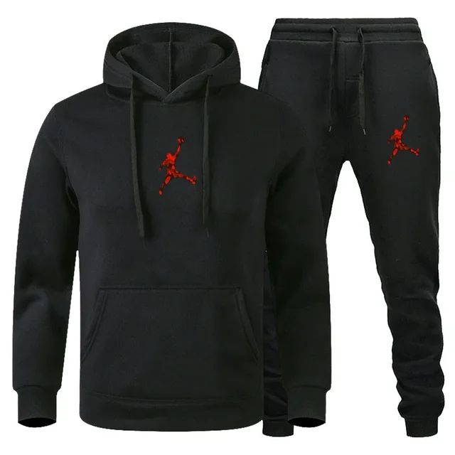 Men Jogging Set Comfortable Long-Sleeved Sweatshirt & Casual Pants 2 Piece Sportswear Set