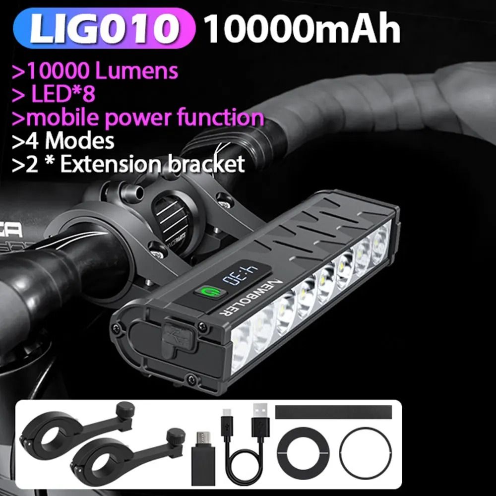 Rechargeable Bicycle Headlight 3000–10000 Lumens Waterproof Cycling Lamp with Power Bank Function