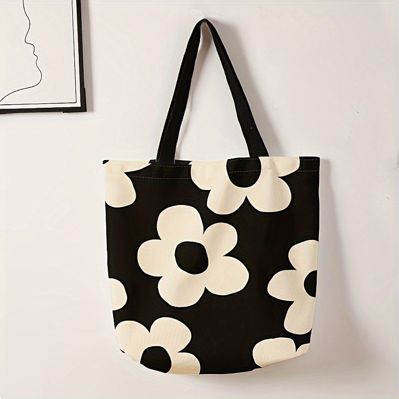 Floral Canvas Tote Bag Reusable Yellow Flower Shoulder Backpack Handbag