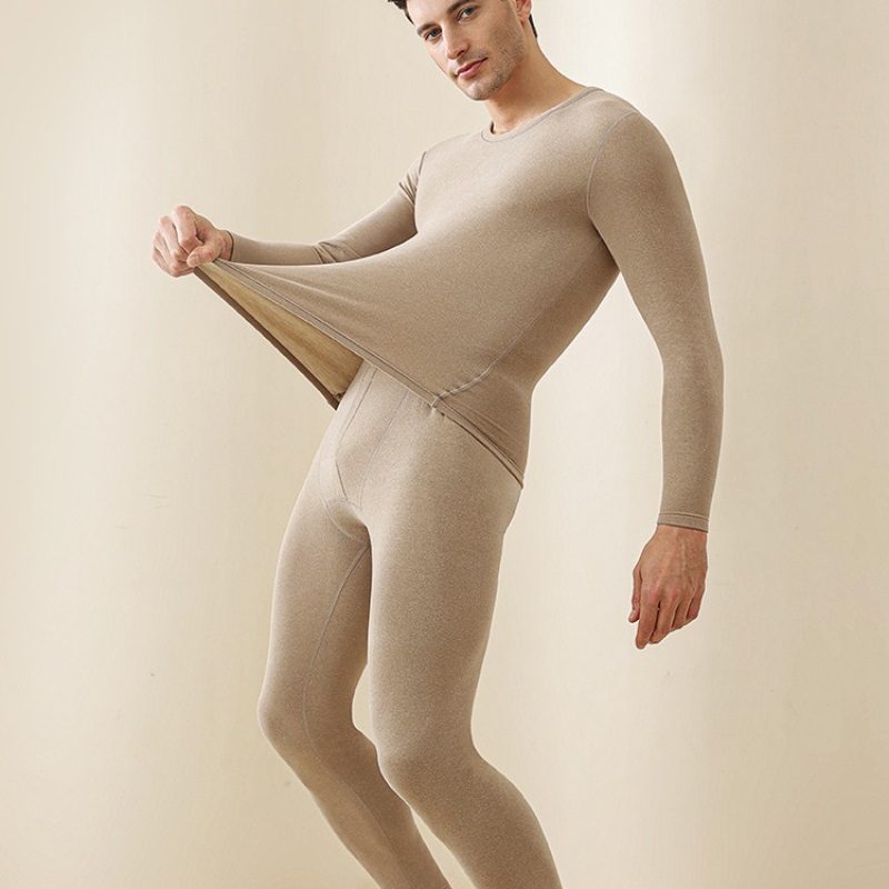 Mens Winter Underwear, Warm Fleece Lined T Shirt, Thick Crew Neck Solid Basic Thermal Underwear Clothing