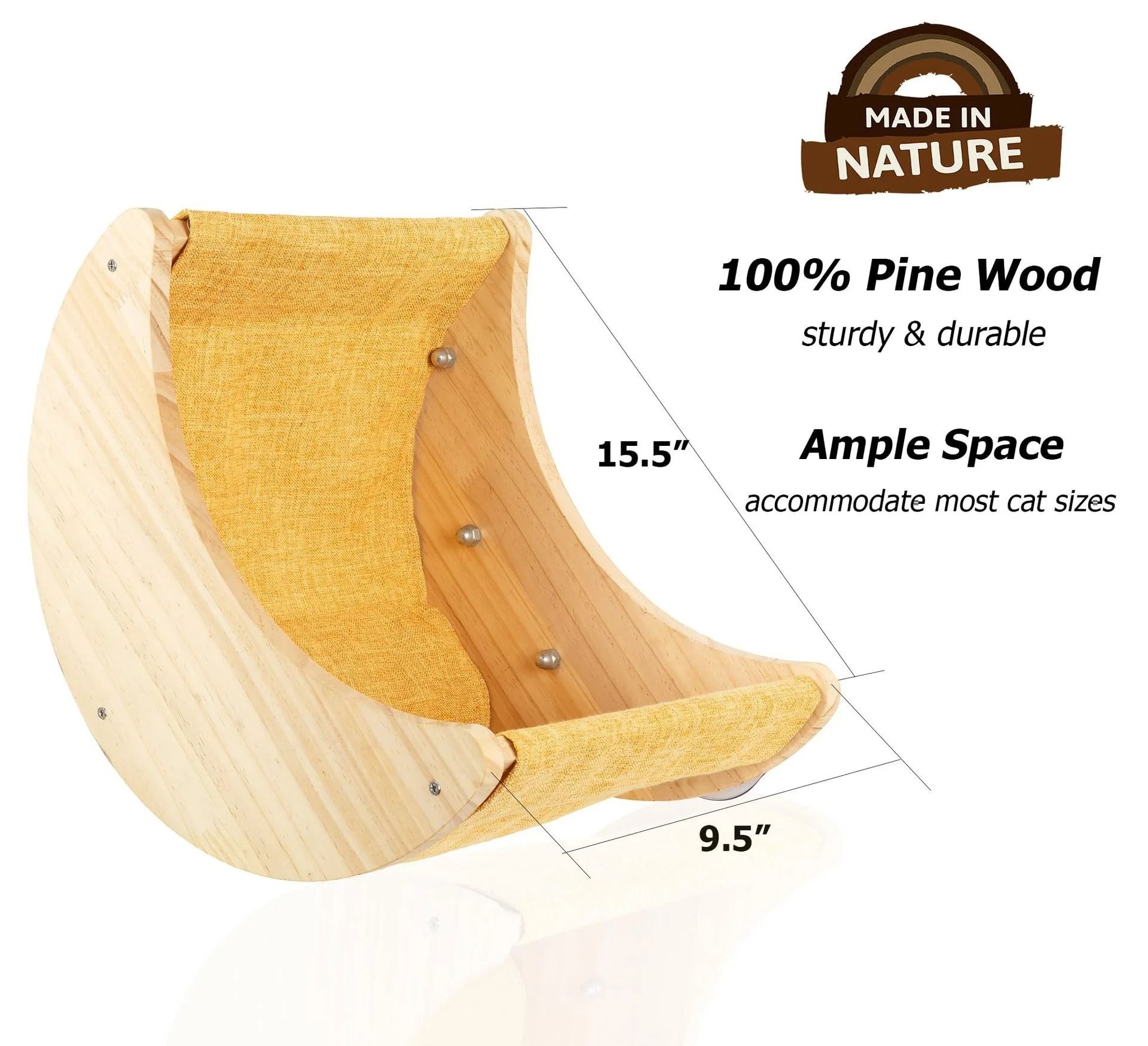 Wooden Cat Window Hammock with Strong Suction Cup Mount