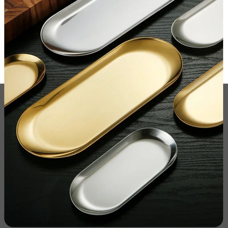 Nordic Oval gold stainless steel serving tray for Snacks, Desserts & Vanity Storage