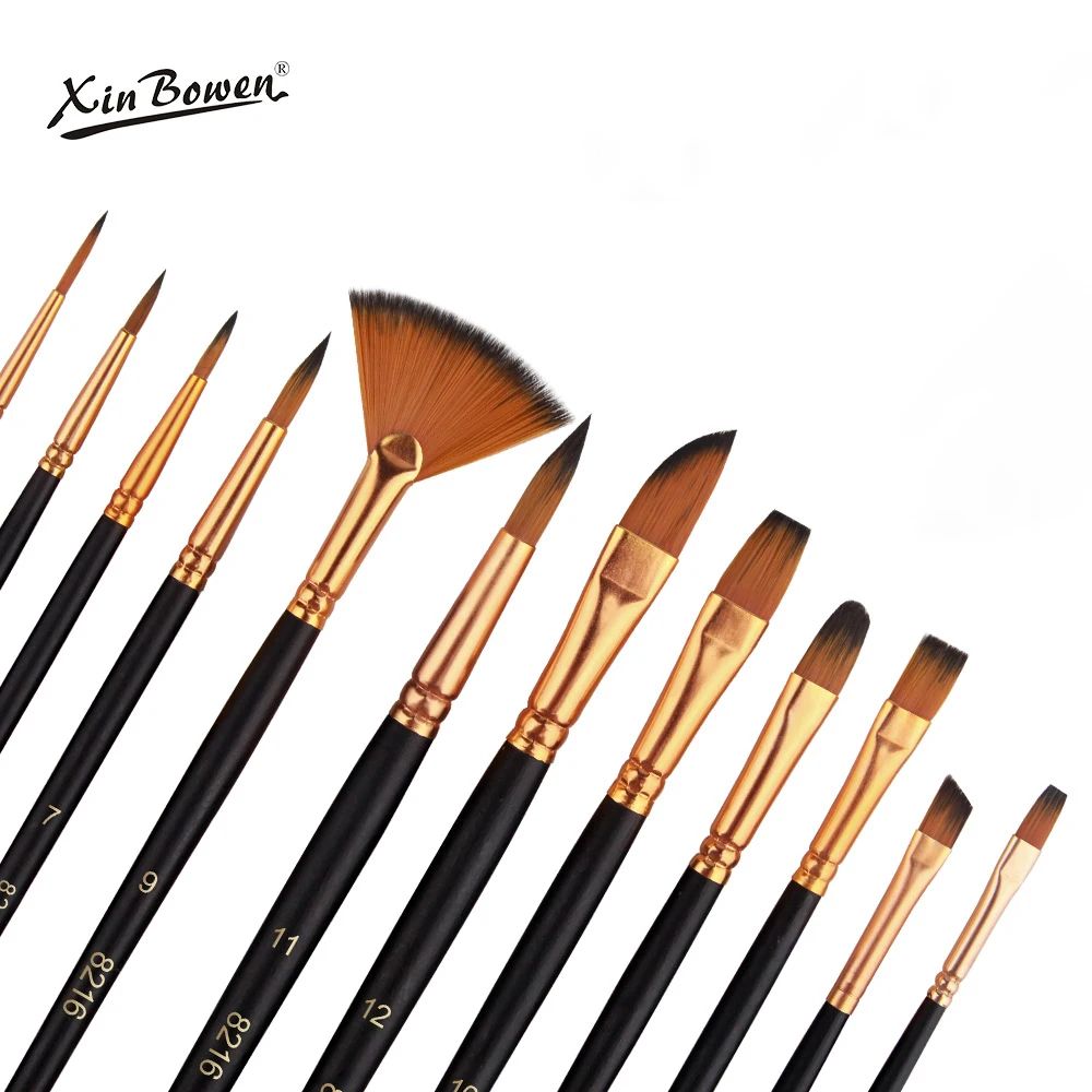 ArtistPro 12 Piece Flat Paint Brush Set Nylon Brushes For Acrylic Watercolor And Oil Painting