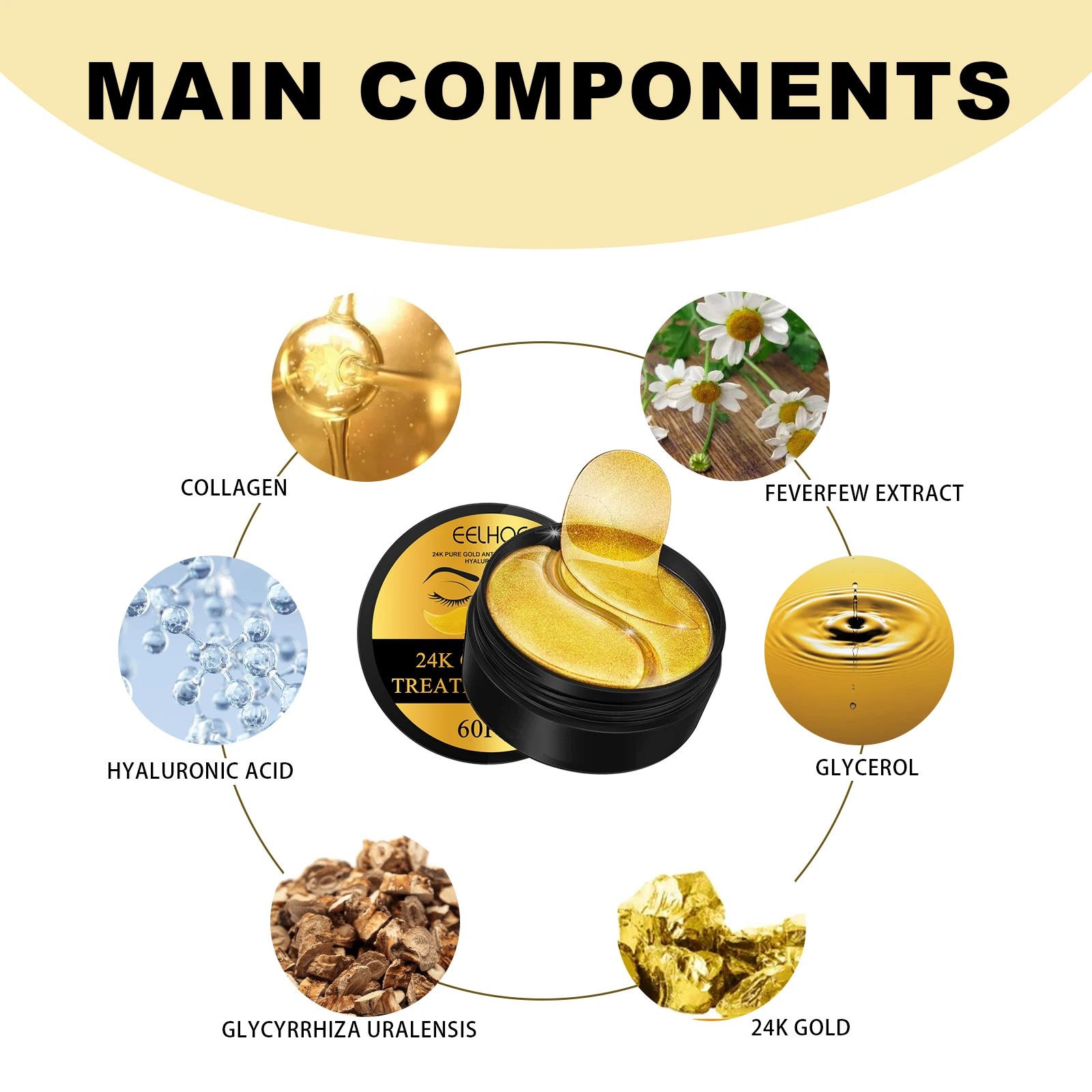 24K Gold Eye Radiance Hydrating Firming Eye Patches – 60pcs Anti-Dark Circles Under Eye Skincare Treatment