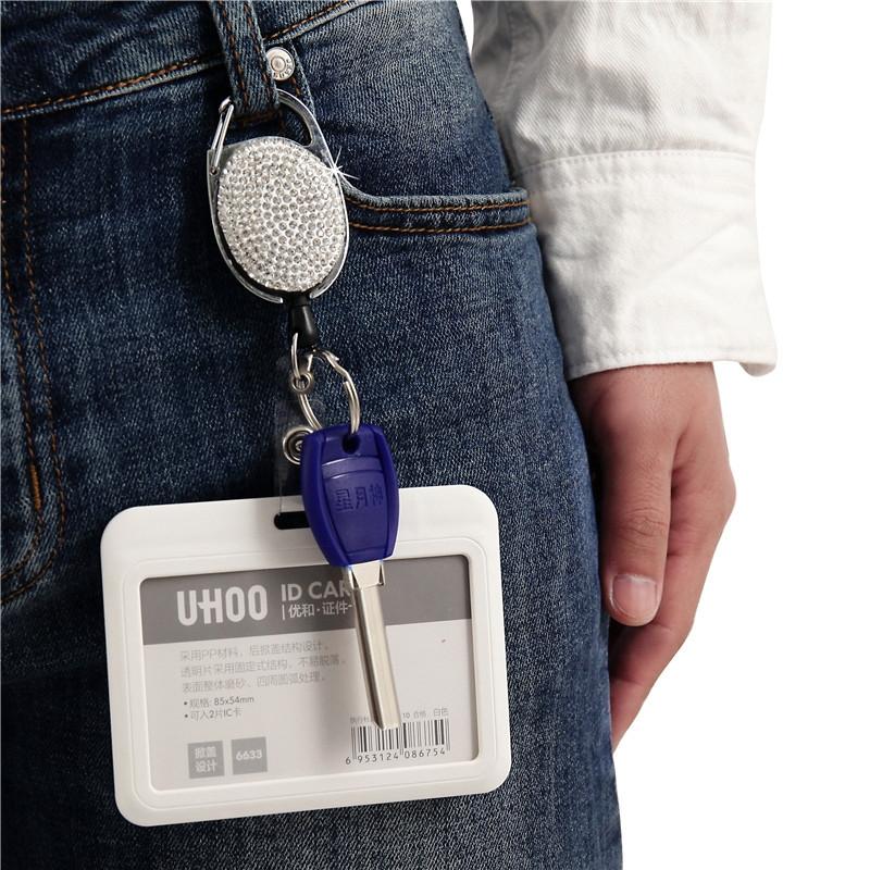 Retractable Badge Reel Keychain with Ceramic Clay Design, Durable ID Holder Clip