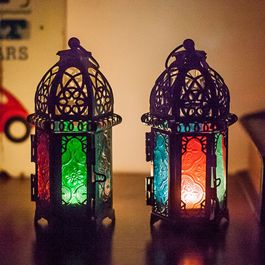 Iron Hanging Candle Lantern Glass Crystal Metal Hollow Candle Holder for Home Coffee Shop Decoration