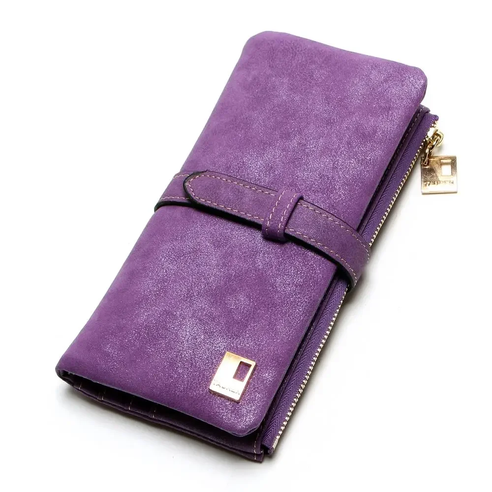 Elegant Nubuck Leather Women Wallet Long Zipper Clutch with Card Holder