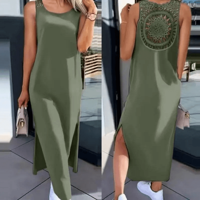Summer Sleeveless Casual Midi Dress with Side Slit