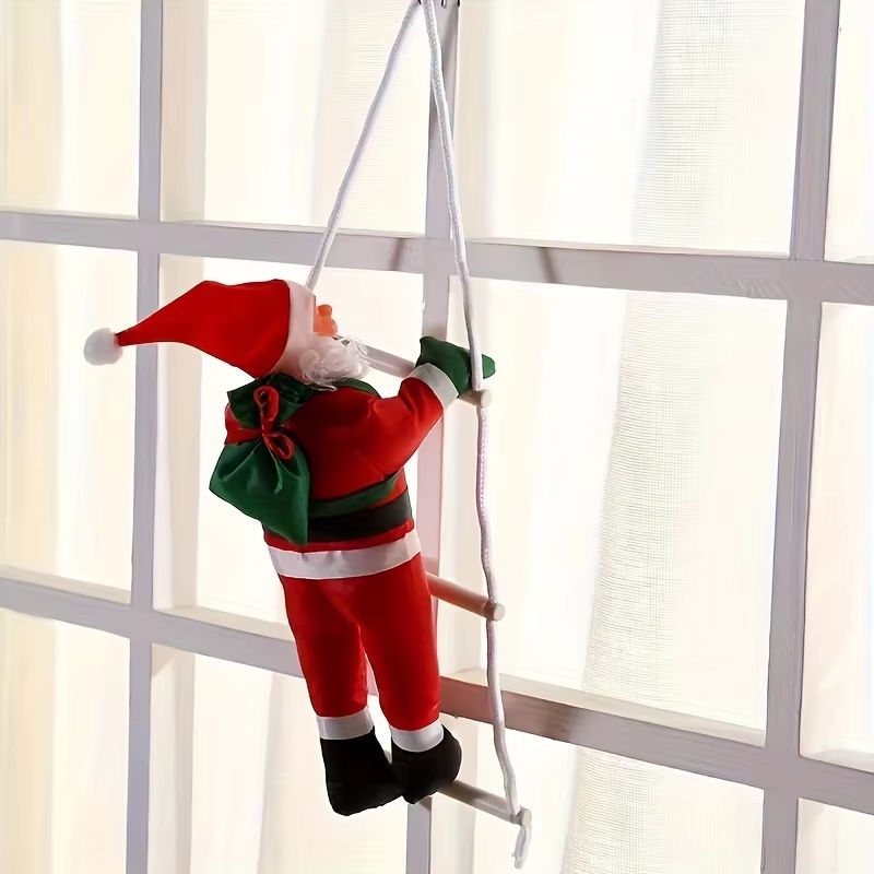 Polyethylene Santa Claus Wall Hanging Decoration on Ladder – Festive Holiday Party Prop (No Battery Required)