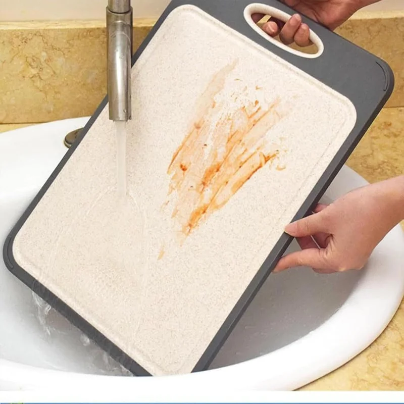 Stainless Steel Double-Sided Cutting Board for Meat, Vegetables, Fruits, Wheat Grass, Kitchen Easy Handle Board
