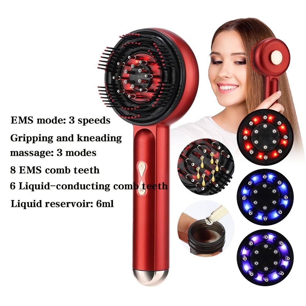 Electric Microcurrent Hair Massage Comb with Red Light Therapy and Scalp Kneading Function
