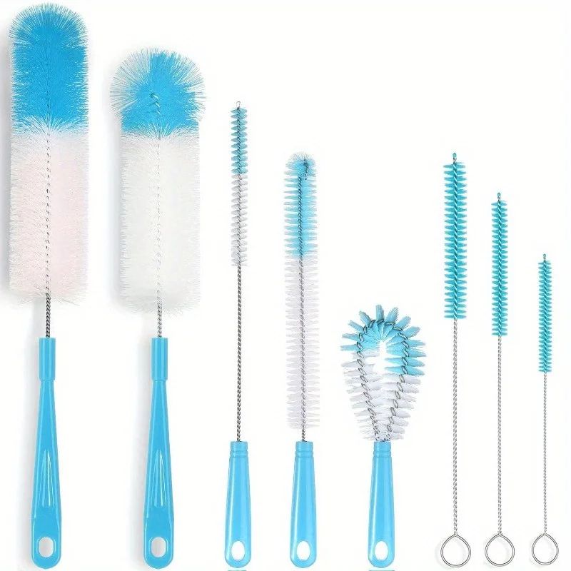 8pcs Long-Handled Bottle Cleaning Brush Set – Multi-Size Cleaner for Bottles, Straws, Thermoses & Kitchen Use