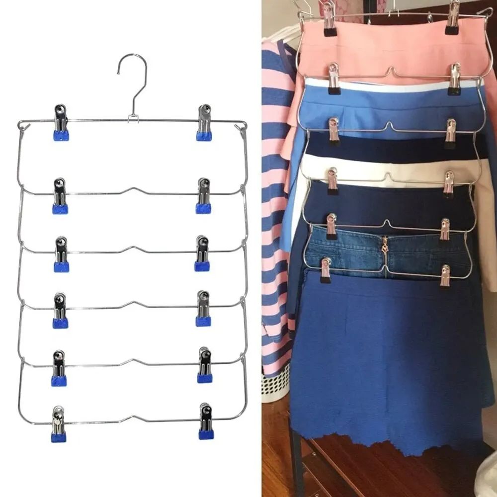 Foldable Multi-Layer Pants Hanger Rack Anti-Slip Seamless Closet Organizer for Trousers, Skirts & Wardrobe Storage