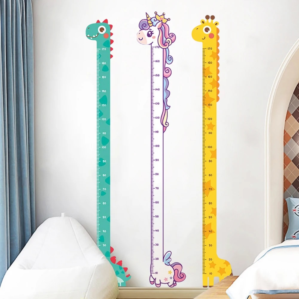 Cute Cartoon Height Sticker - Unicorn Dinosaur Giraffe Wall Ruler for Kids Room Decor