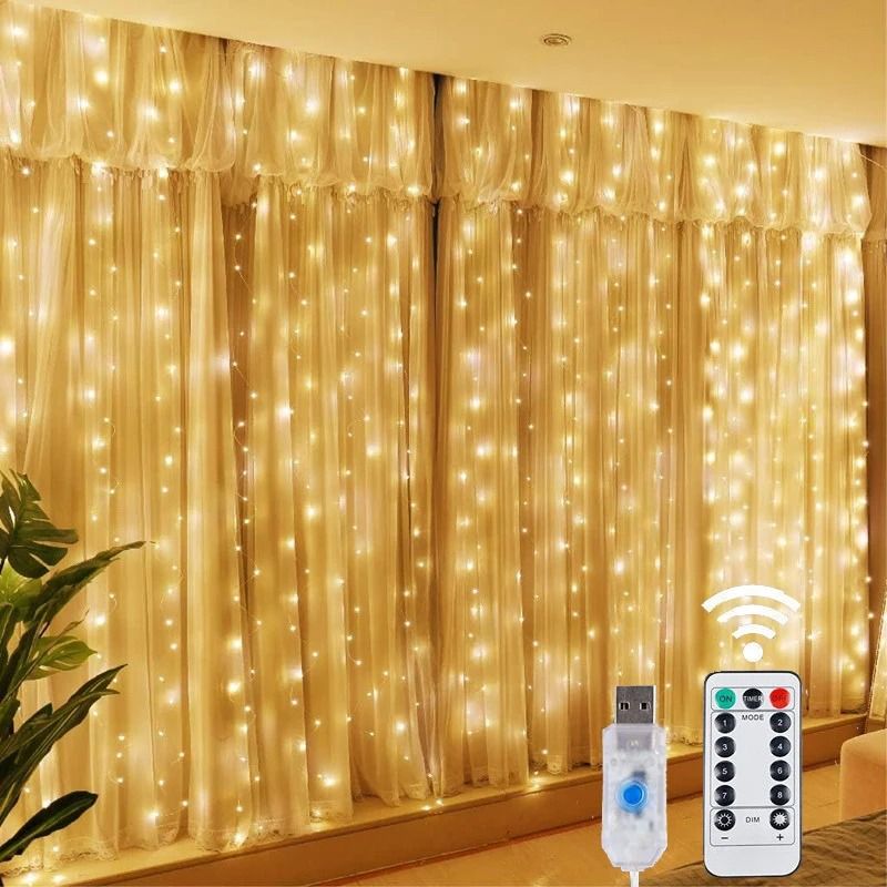 USB LED Curtain String Lights with Remote 8 Lighting Modes