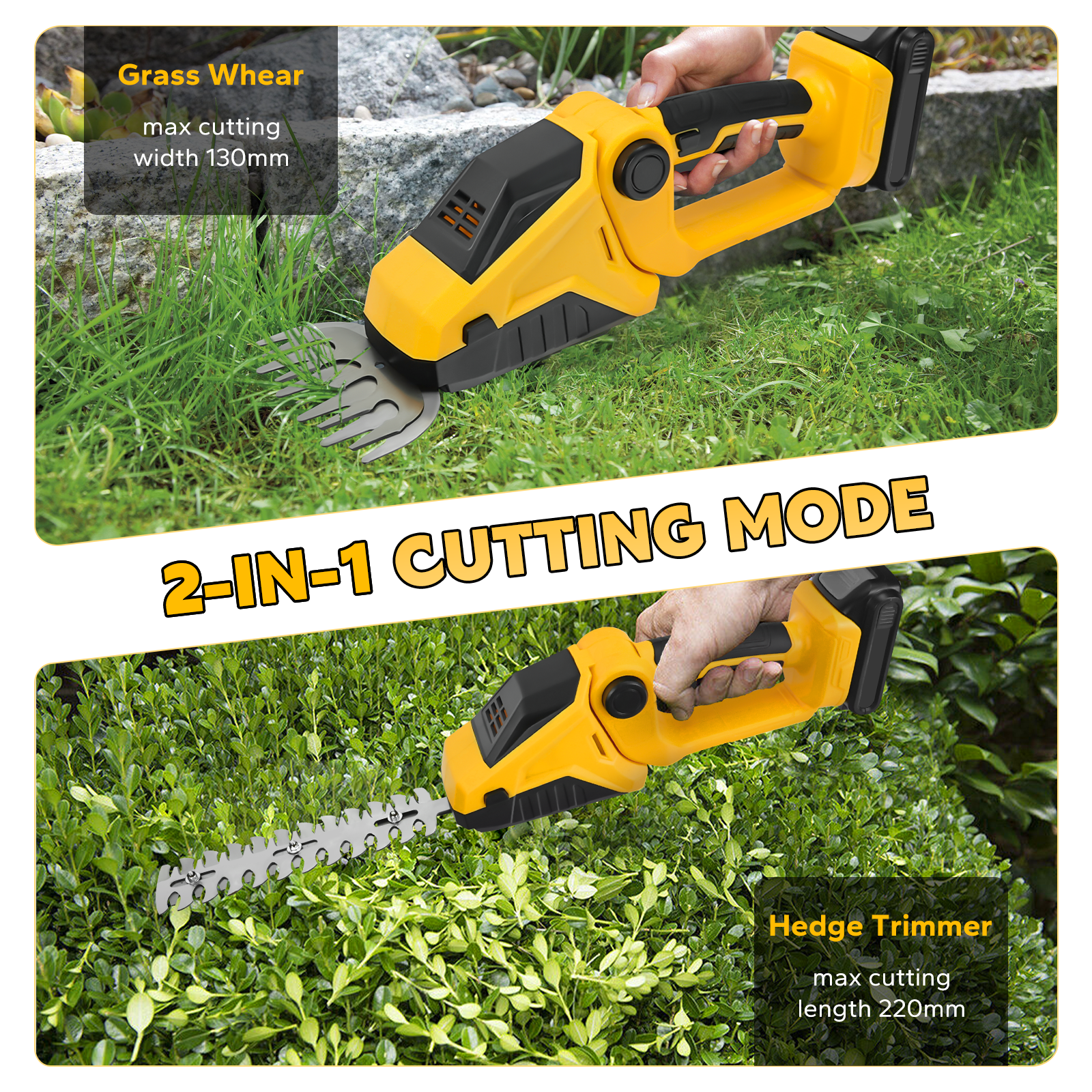 2-in-1 Cordless Hedge Trimmer Electric Grass Shears Handheld Shrub Trimmer Kit for Garden Lawn Edging