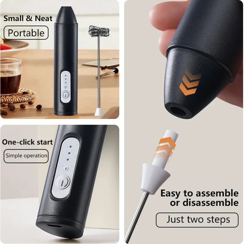 Rechargeable Electric Milk Frother 3-Speed Handheld Foam Maker – Coffee Mixer & Egg Beater Tool