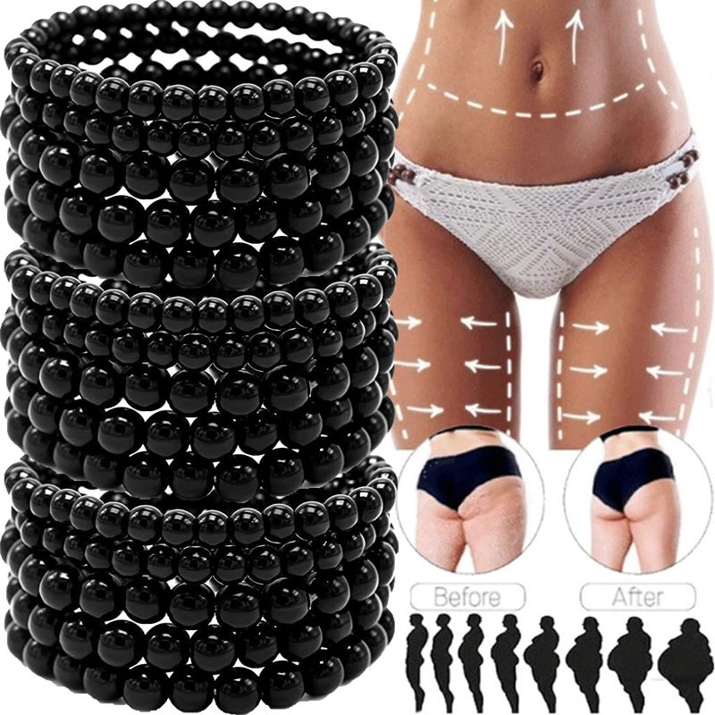 Bead Stretch Wristband, Black Obsidian Healing Bracelet for Stress Relief, Weight Loss Gift for Women and Men