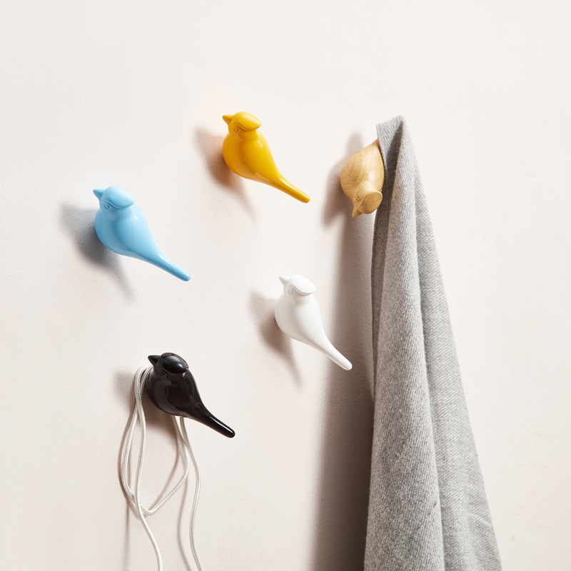 Creative Bird Wall Hook Resin Wood Grain Design, Animal Shaped Coat Hook