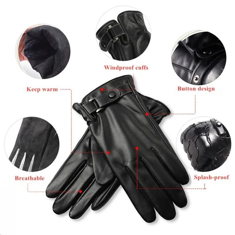 PU Leather Mens Winter Gloves with Touch Screen Function – Warm Lined Driving Outdoor Gloves