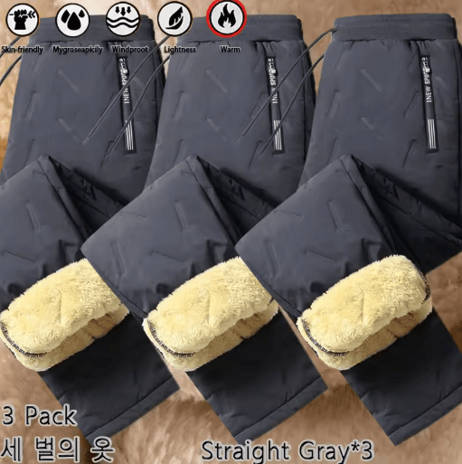 3 Pack Mens Winter Fleece Pants Waterproof Windproof Lambswool Thermal Trousers