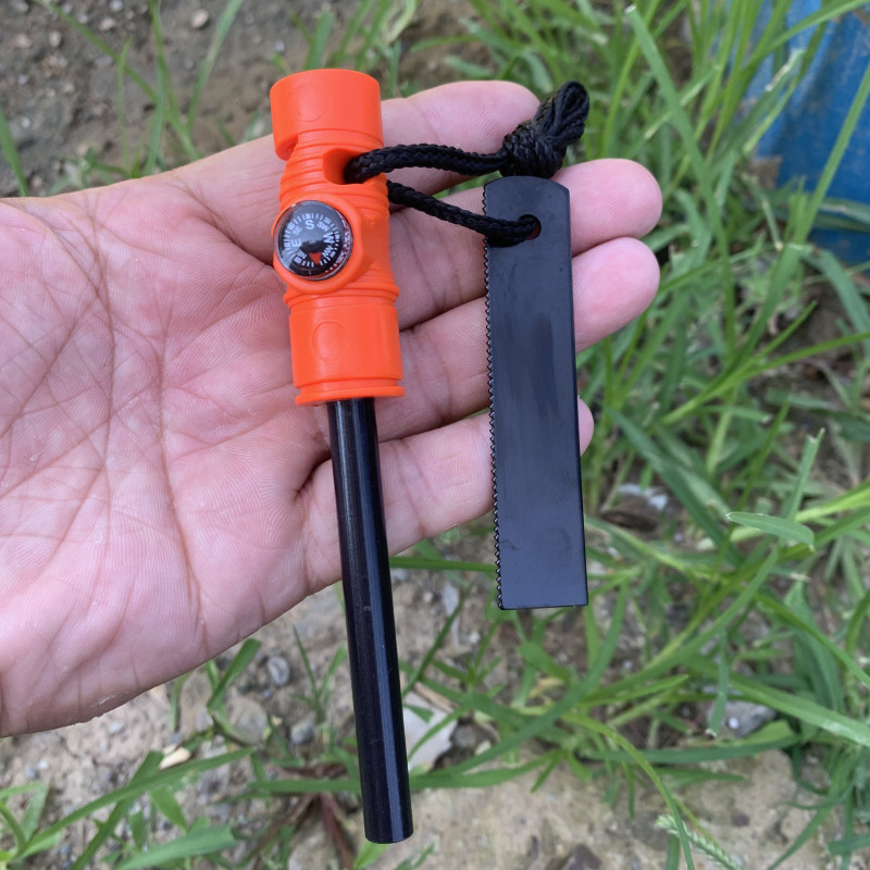 Survival Compass Fire Starter Kit Waterproof Magnesium Flint Emergency Tool