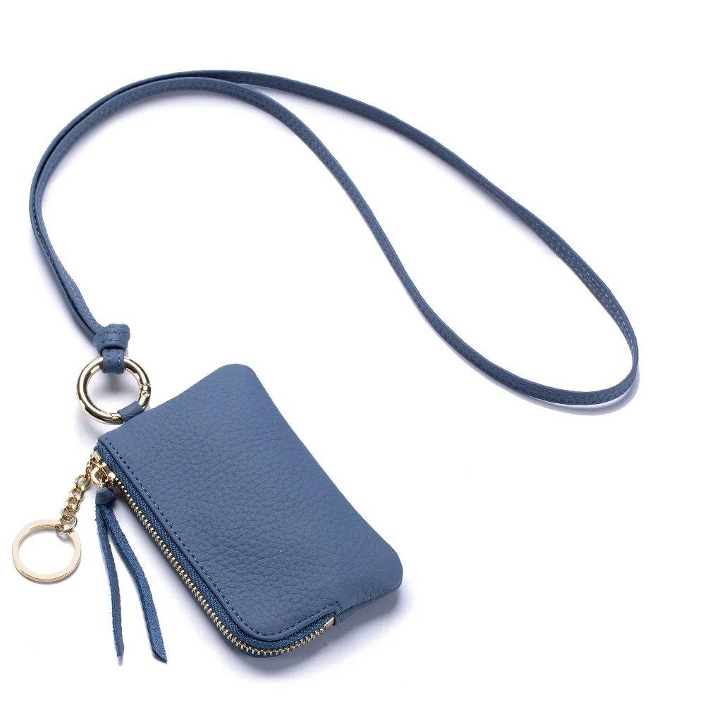 Genuine Leather Keychain Wallet Mini Card Holder with Zipper Coin Pouch
