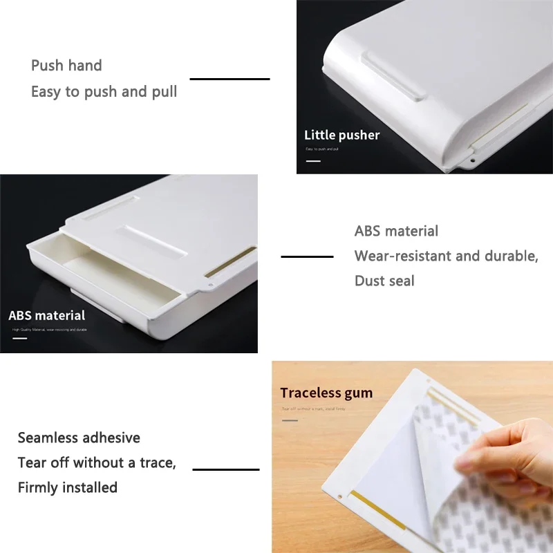 Punch Free Self Stick Desktop Organizer, Drawer Type Storage Box Under Desk, Invisible Office Sundries Storage Drawer